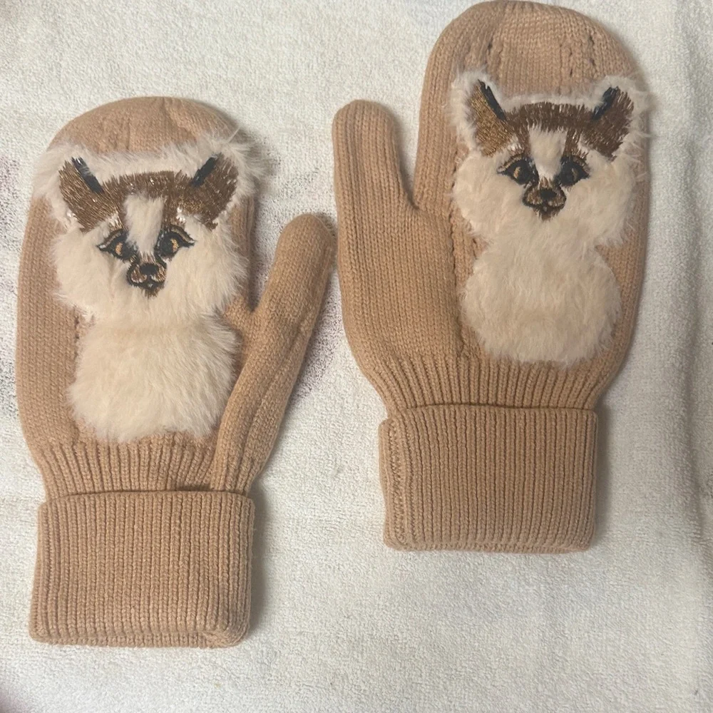 Adorable Tan Llama Mittens for Women